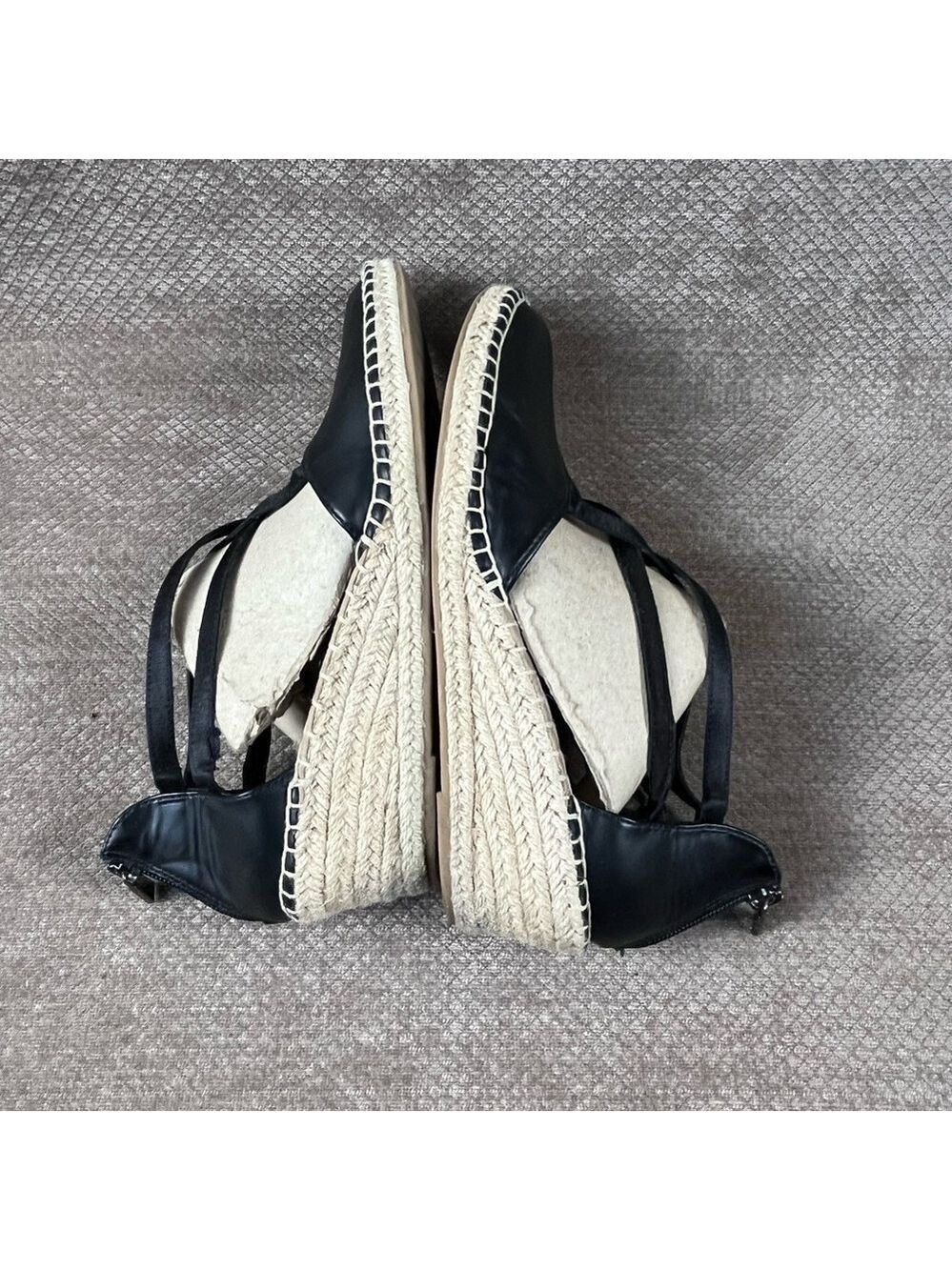 Kenneth Cole Reaction Womens Black Elastic Espadrille Wedge Sandals Sz 10 EUC - Picture 3 of 12
